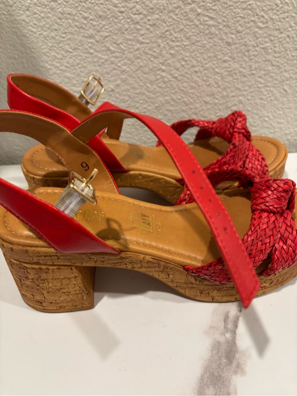 Seychelles Red Braided Cork Wedge Sandals - Picture 7 of 8